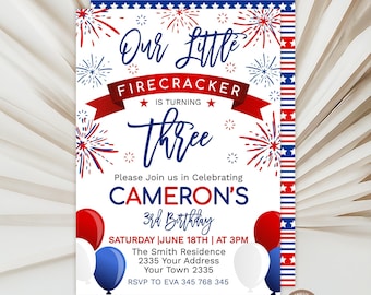 4th of July Birthday Invitation, Stars & Stripes (Editable Digital Item)