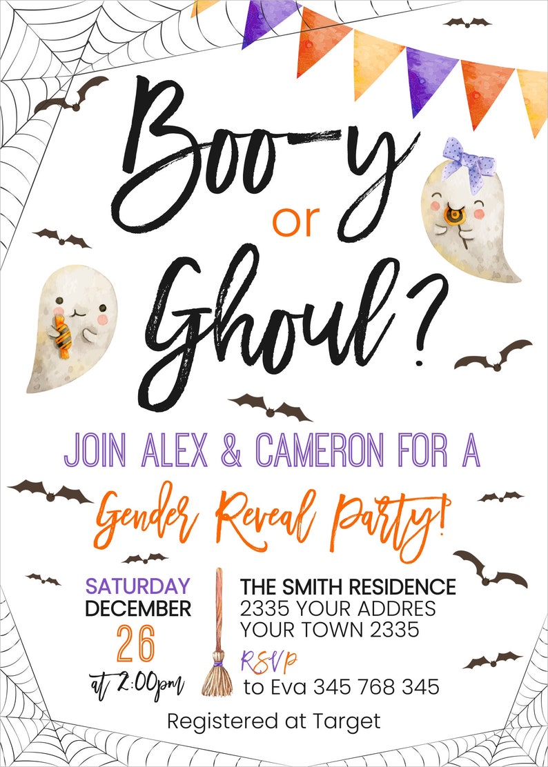 Editable Halloween Baby Shower Invitation. Halloween Gender Etsy