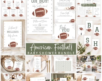 Editable American Football Baby Shower Bundle, Sports Baby Shower Invitation Set Template
