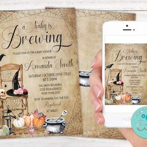 Editable Halloween Baby Shower Invitation. A Baby is Brewing Invitation. Witch Invite. Cauldron Invitation. Beer Baby Shower. Witch Shower.