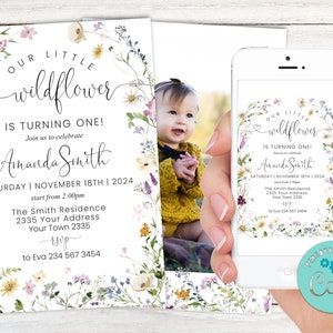 Editable Wildflower Birthday Invitation. Wildflower First Birthday. Little Wildflower Garden Birthday Party. Girls Birthday Flower Invite.