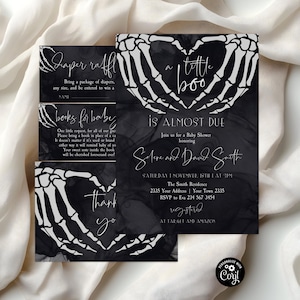 Gothic Halloween Baby Shower Invitation Set, Skull Love Hands (Editable Digital Item)
