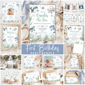 Editable Oneder the Sea Invitation Bundle, Digital Ocean Theme 1st Birthday Party Decor Kit