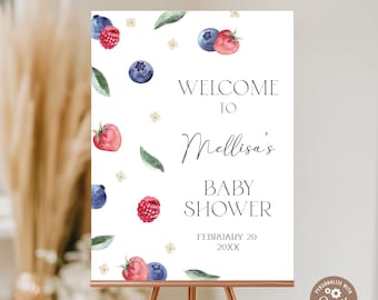 Editable Berry Sweet Baby Shower Welcome Sign. Berry Baby Shower Welcome Signs. Strawberry Blueberry Party. A Berry Sweet Baby Is On The Way