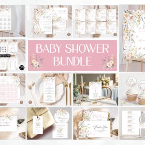 Editable Baby in Bloom Baby Shower Bundle. Wild Flower Baby Shower Set. Pink, Blue Flowers Baby Shower Invitation. Pink Butterflies Games.