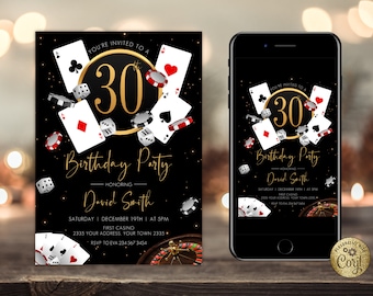 Editable Casino Birthday Invitation. Poker Birthday invitation.  Casino Night Invite. Casino Retirement Party. Ace Plying Cards. Poker Party