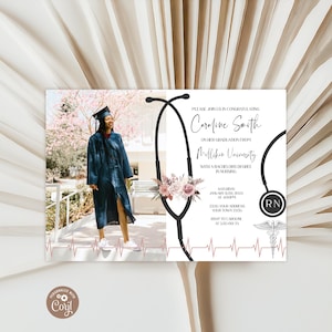 Nursing Graduation Invitation, Boho Floral Photo Invite (Editable)