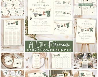 Fishing Baby Shower Bundle: Watercolor Invitation, Games, Signs (Digital Download). Little Fisherman Reel Fish