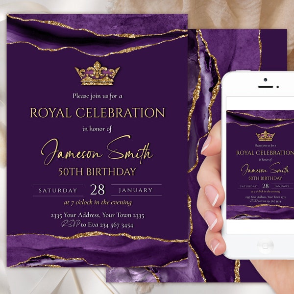 Purple Royal Invitation Template Etsy