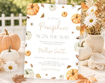 Editable Little Pumpkin Baby Shower Invite On The Way (Digital Download), Gender Neutral Fall Autumn