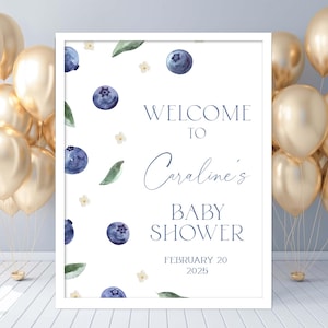 Editable Blueberry Baby Shower Welcome Sign. Berry Sweet Baby Shower Welcome Sign. A Berry Sweet Baby Is On The Way Baby Shower Sign.