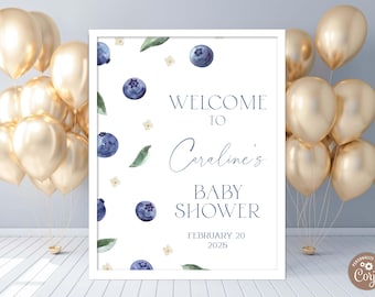 Editable Blueberry Baby Shower Welcome Sign. Berry Sweet Baby Shower Welcome Sign. A Berry Sweet Baby Is On The Way Baby Shower Sign.