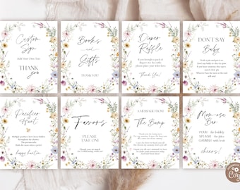 Editable Baby in Bloom Baby Shower Sign Bundle. Wildflower Baby Shower Table Signs. Muted Pink Boho Flowers Baby Shower Signs.