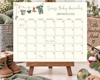 Editable Fisherman Baby Shower Due Date Calendar Game (Digital), Guess Baby's Birthday, Birthday Prediction Game