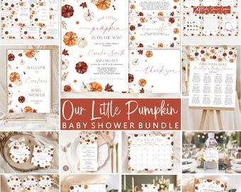 Little Pumpkin Baby Shower Invitation Bundle Fall Editable Template Set, Signs, Games, Gender Neutral