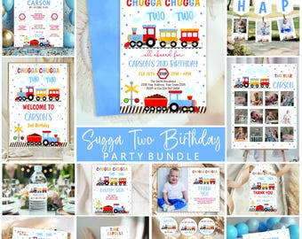 Editable Train 2nd Birthday Party Bundle, Chugga Chugga Two Two Party Kit Digital Template