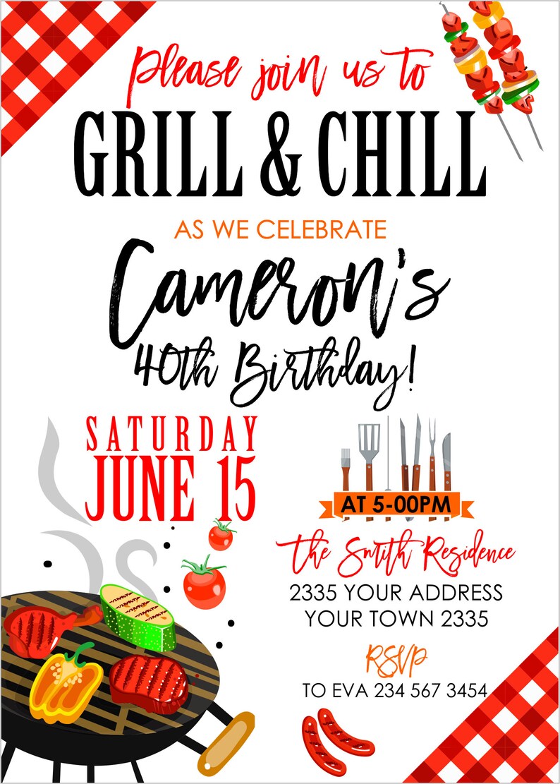 Grill and Chill Invitation. Barbecue Backyard Party. BBQ | Etsy
