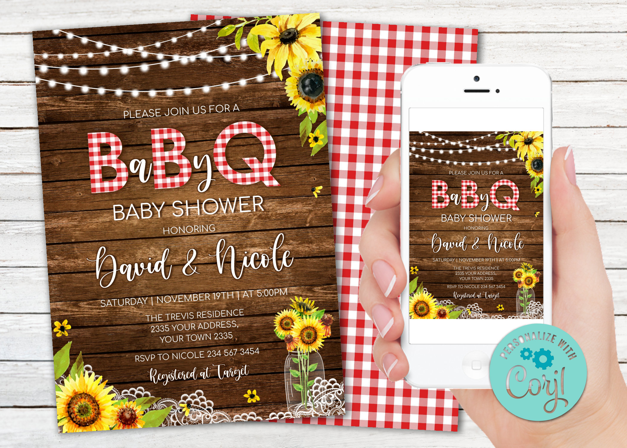 Editable BBQ Baby Shower Invitation. BabyQ Baby Shower Invitation. Sunflower Baby Shower. Co-ed Baby Shower. Cender Baby Shower. Digital.