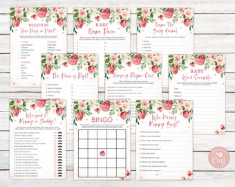 Babyshower-spelpakket aardbei. Pakket met 9 afdrukbare Berry Sweet Baby Shower-games. Aardbeienspellen. Zomerdouche. Onze kleine bessensnoepje