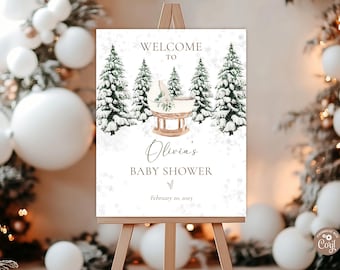 Editable Winter Cradle Baby Shower Welcome Sign. Baby It&#39;s Cold Outside. Spruces Baby Shower Welcome Sign. Shower Sign. Gender Neutral Sign.