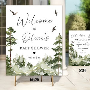 Editable Let the Adventure Begin Baby Shower Welcome Sign. Forest Baby Shower Welcome Sign. Oh Boy Baby Shower Sign Woodland Forest Mountain