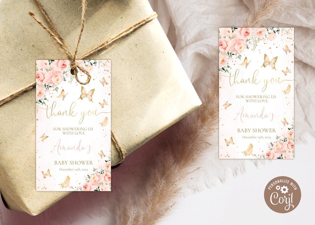 Editable Butterfly Baby Shower Favor Tag. Butterfly Baby Shower Thank