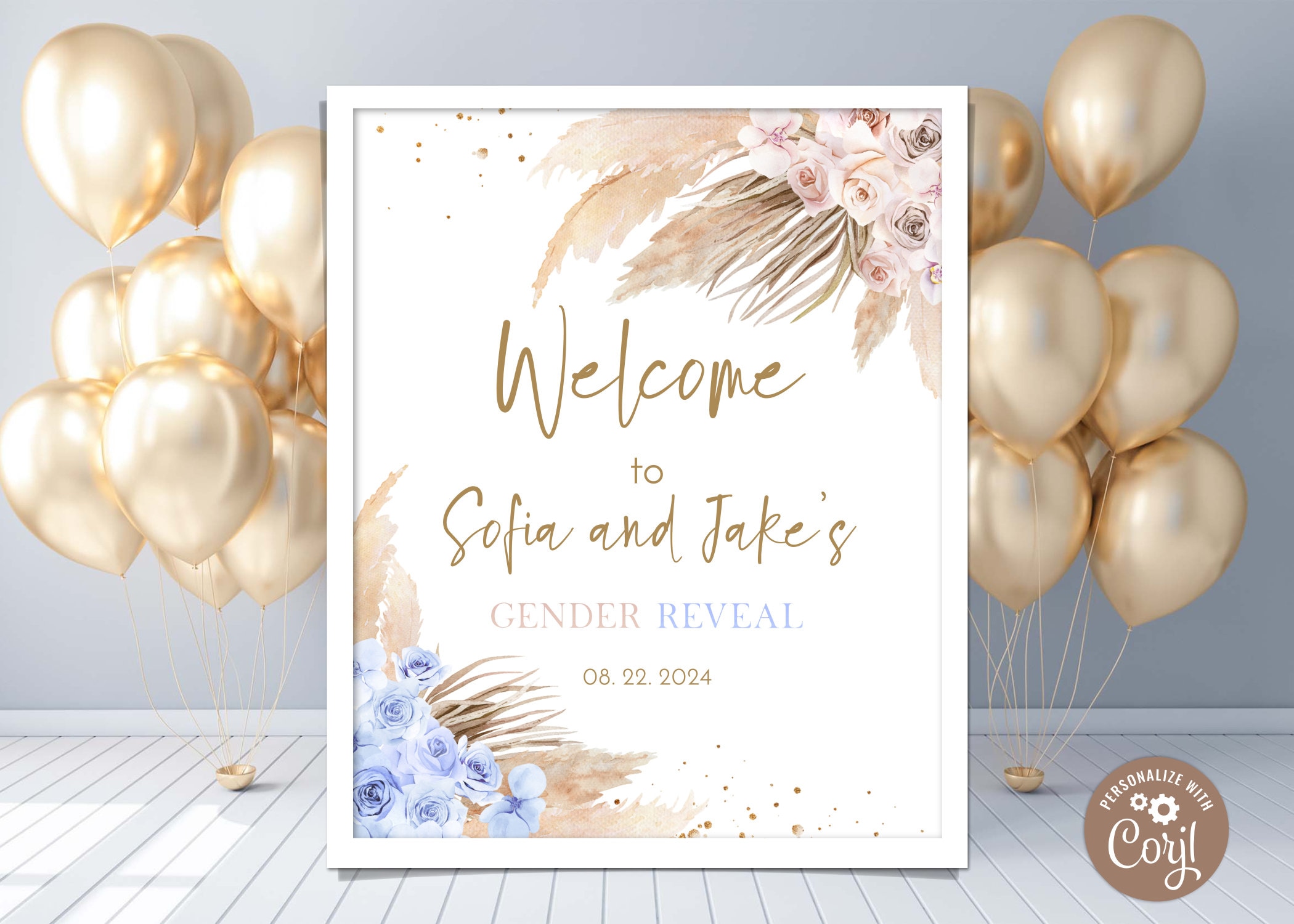 Editable Pampas Grass Baby Shower Welcome Sign. Boho Floral Gender ...