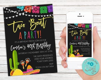 Taco 'Bout Birthday Invitation, Fiesta Cactus Party (Editable)