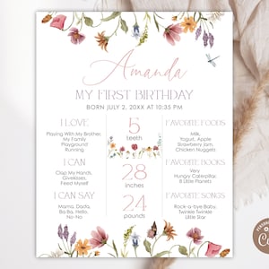 Editable Wildflower Milestone Birthday Poster. Wildflower First Birthday Milestone Sign. Little Wildflower Birthday Milestone Template.