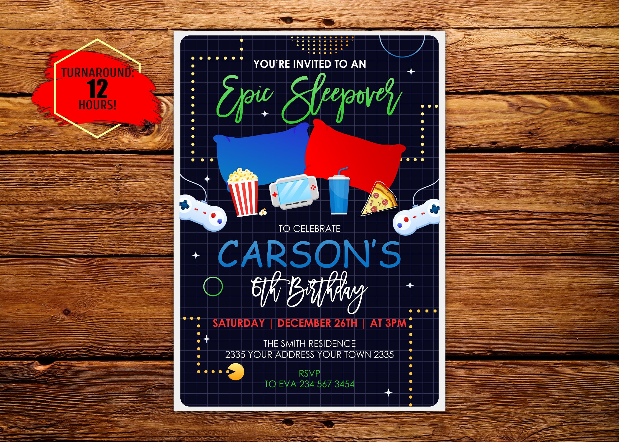 Sleepover Boy Birthday Party Invitation. Boy Sleepover Etsy