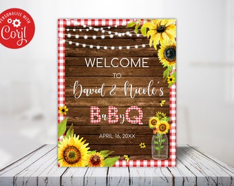 Editable BBQ Baby Shower Welcome Sign. Baby Q Baby Shower Welcome Sign. Backyard Barbecue Welcome Sign. Rustic Baby Shower Decor.
