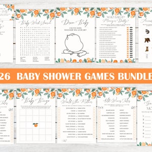 Editable Little Cutie Baby Shower Games Bundle. A Little Cutie is on the Way Baby Shower Game Pack. Orange Baby Shower Games Bundle. Citrus.