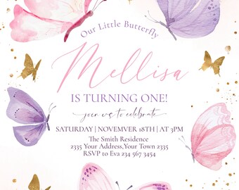 12 Cartes Invitation Anniversaire Fille Style Papillon - Avec Enveloppes Et Étiquettes, Thème Rose - 10