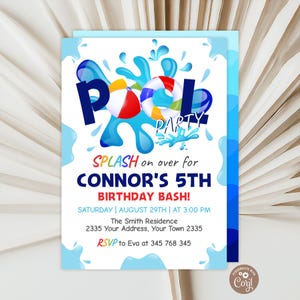 Editable Summer Pool Party Invitation. Pool Birthday Party.  School Pool Party. Boy Summer Birthday Invite. Swimming Party. Any age.