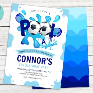 Editable Pool Soccer Birthday Invitation. Pool Birthday Invitation. Soccer Birthday Invitation. Boy Sports Summer Birthday Invite. Any age.