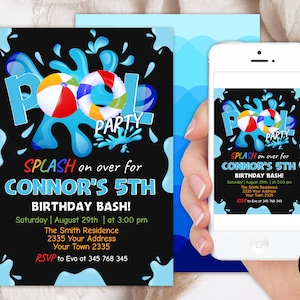 Editable Summer Pool Party Invitation. Pool Birthday Party.  School Pool Party. Boy Summer Birthday Invite. Swimming Party. Any age.