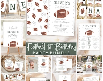 Editable Football 1st Birthday Party Bundle, Sports Theme First Birthday Decorations, Digital Download Template