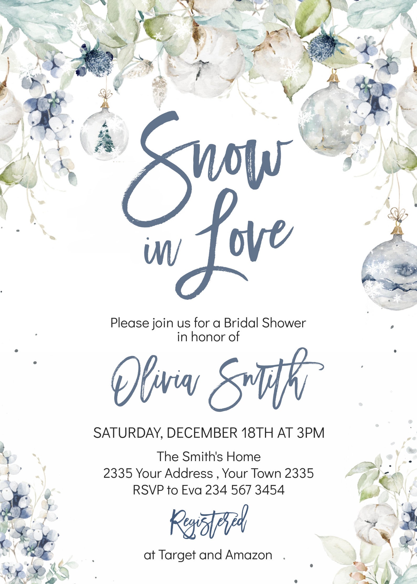 Editable Snow in Love Bridal Shower Invitation. Winter Bridal Etsy