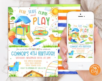 Playground Birthday Invitation, Outdoor Park Party (Editable, Instant Download)