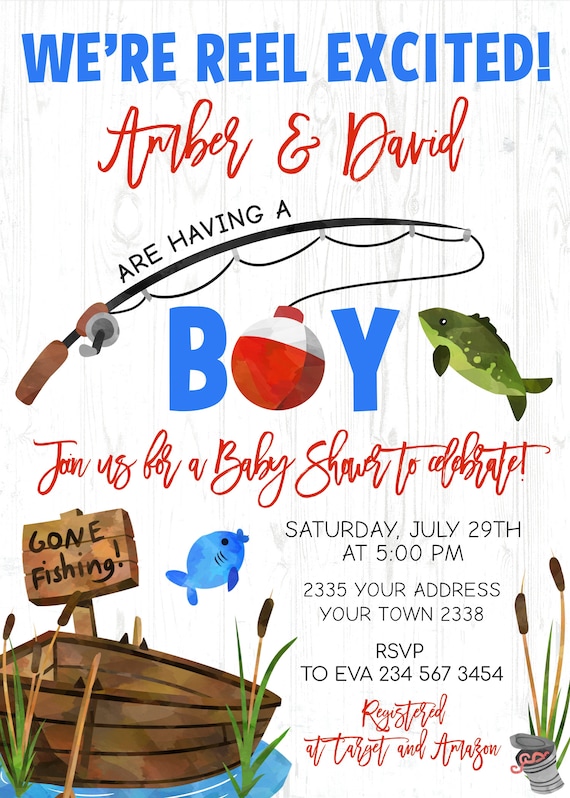 Fishing Baby Shower Invitation. Fish Baby Shower Invite. Fishing