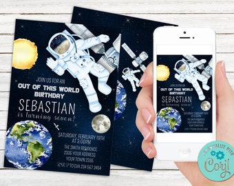Editable Planet Birthday Invitation. Outer Space Invitation. Space Birthday. Space Themed Birthday Party Invite. Astronaut Birthday invite.