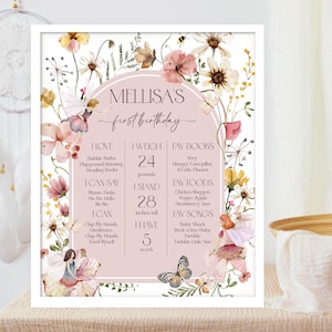 Bearbeitbares Fee-Meilenstein-Poster zum 1. Geburtstag. "Verzauberte Fee Prinzessin ""Meilenstein"" Schild zum 1. Wildblumenfee 1st Meilenstein Vorlage.