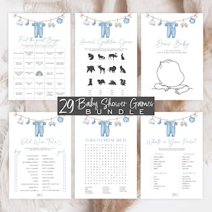Editable Boy Baby Shower Games Bundle. A Sweet Baby Boy Is On His Way Baby Shower Party Game Pack. Blue Boho Children&#39;s Clothing Outdoors.