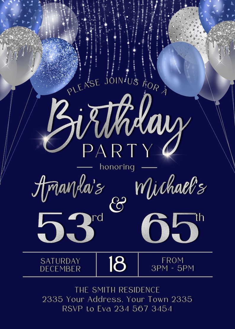 Editable Adult Joint Birthday Invitation. Joint Birthday Party Etsy