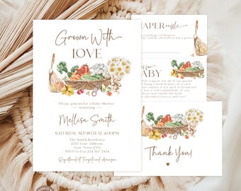 Editable Farmers Market Baby Shower Invitation Suite, Editable  Rustic Garden Produce Invite Template