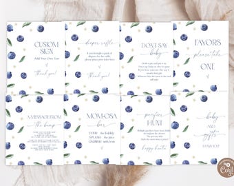 Editable Blueberry Baby Shower Sign Bundle. Berry Sweet Baby Shower Table Signs. A Berry Sweet Baby Is On The Way Baby Shower Sign.