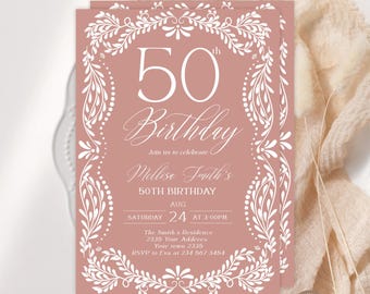 Editable Cielito Lindo 50th Birthday Invitation Pink. Mexican Folk Birthday Invite. Papel Picado Invite. Mexican Talavera Theme. Any Age.
