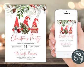 Editable Scandi Gnomes Christmas Party Invitation. Gnome Holiday Party Invite. Holiday Invite. Xmas Party. Company Party. Christmas Dinner.
