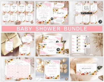 Editable Pink Baby-Q Shower Bundle. BabyQ Baby Shower Invite. Sunflower Baby Shower Set. Backyard Baby Shower. BBQ Baby Girl Shower Games.