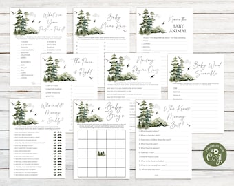 Let the Adventure Begin Baby Shower Game Package. 9 Printable Forest Baby Shower Games Pack. Oh Boy Baby Shower. Woodland Forest Mountain.